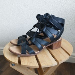 Black lace-up gladiator sandal heels